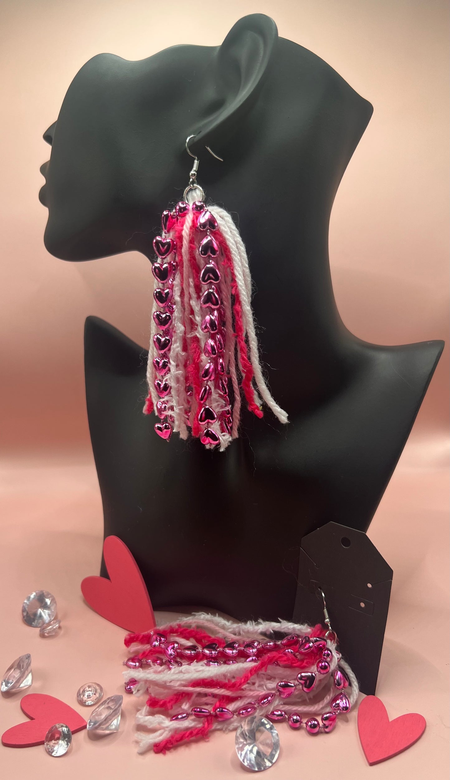 #12 Tassel Me, Honnee Pink hear beads, pink, white and hot pink