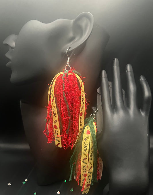 #5-4 Tassel Me, Honnee Yellow abc, red and green