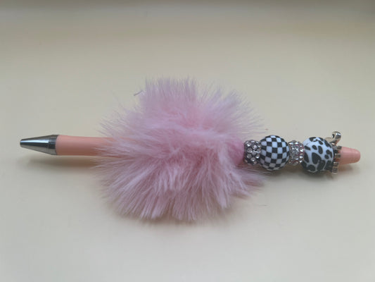 2468-2 Pink pom with black and white and cow spots