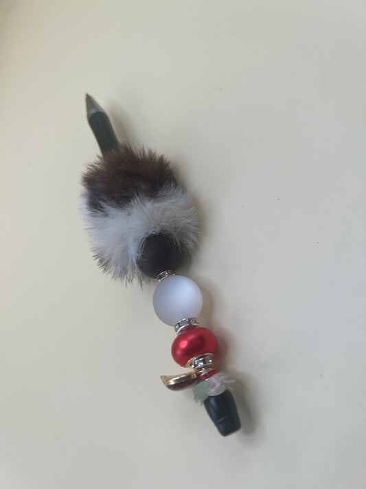 2470-2 Blk and white pom  with red heart charm